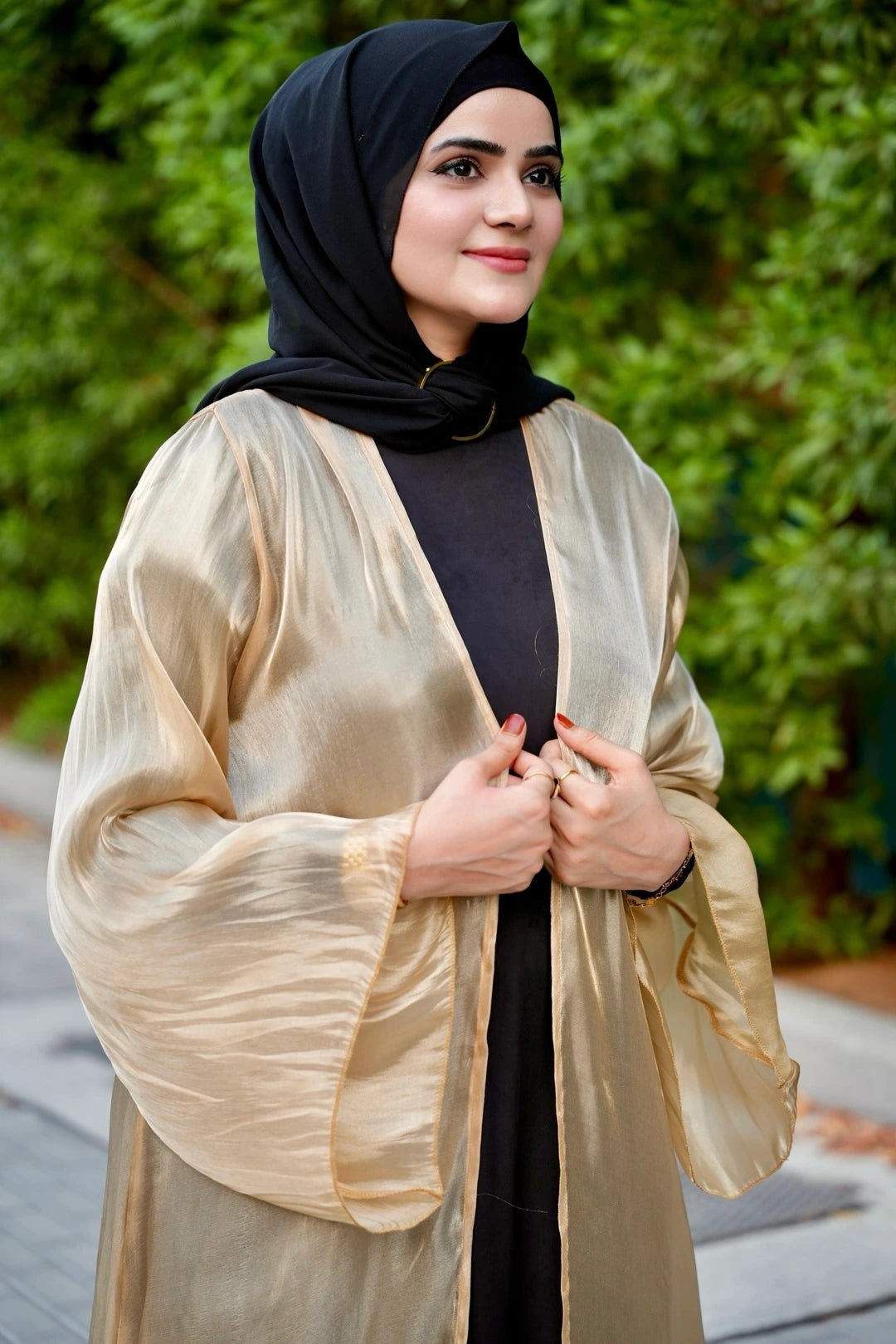 Pearly Abaya + Any Color Stone Hijab + One Hand Cuff