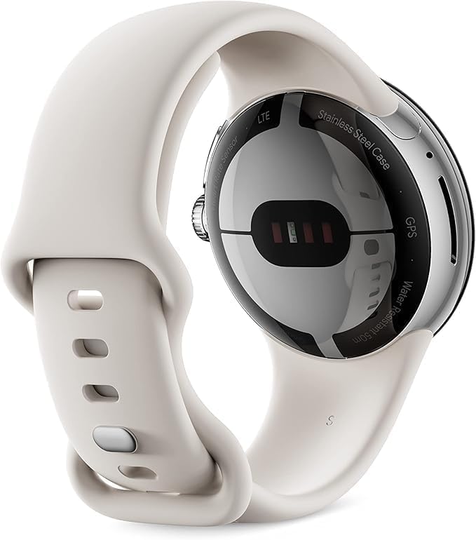Google Pixel Watch, 41mm Polished Silver Case W/Chalk Active Band