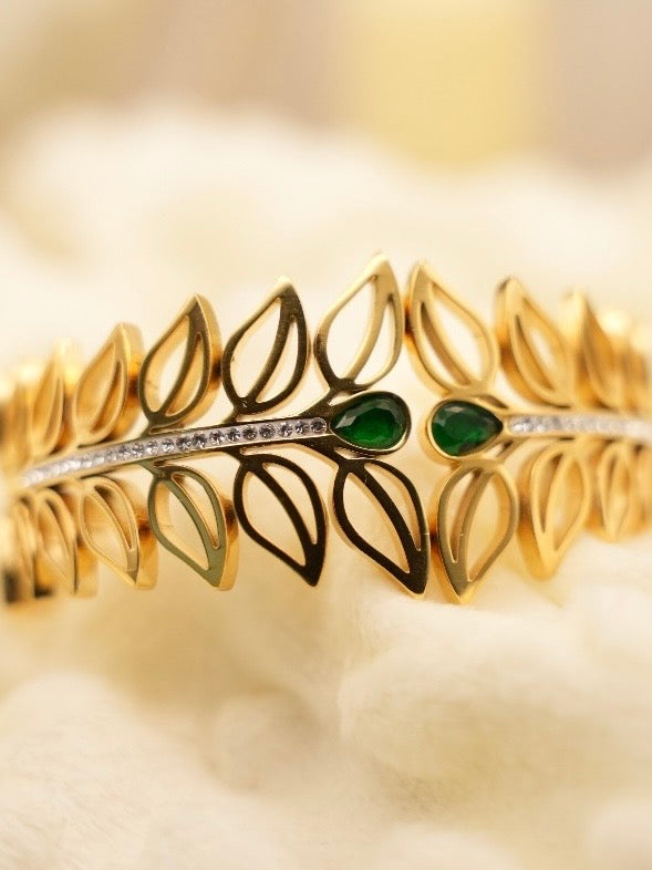 Petal Cuff bracelet by Waliqsa in gold with stainless steel and spring lock

