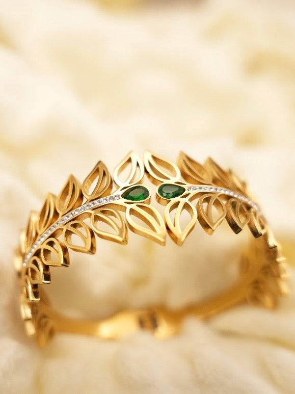 Petal Cuff bracelet by Waliqsa in gold with stainless steel and spring lock

