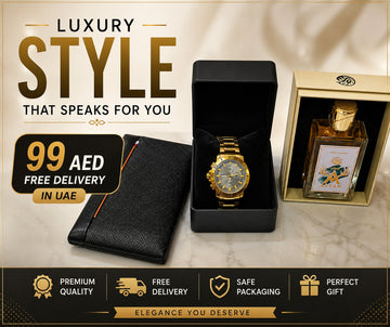 Men's Luxury Executive Gift Bundle | Gold Watch, Leather Wallet & ASTAN Perfume