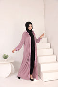 Shayla Abaya in striped silk or cardigan fabric, free-size with full sleeves

